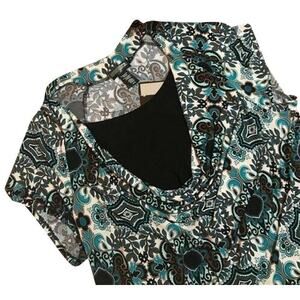 JTB Woman Womens Top Size 26 28 Blue Brown Teal Paisley Drape Knit Top NEW